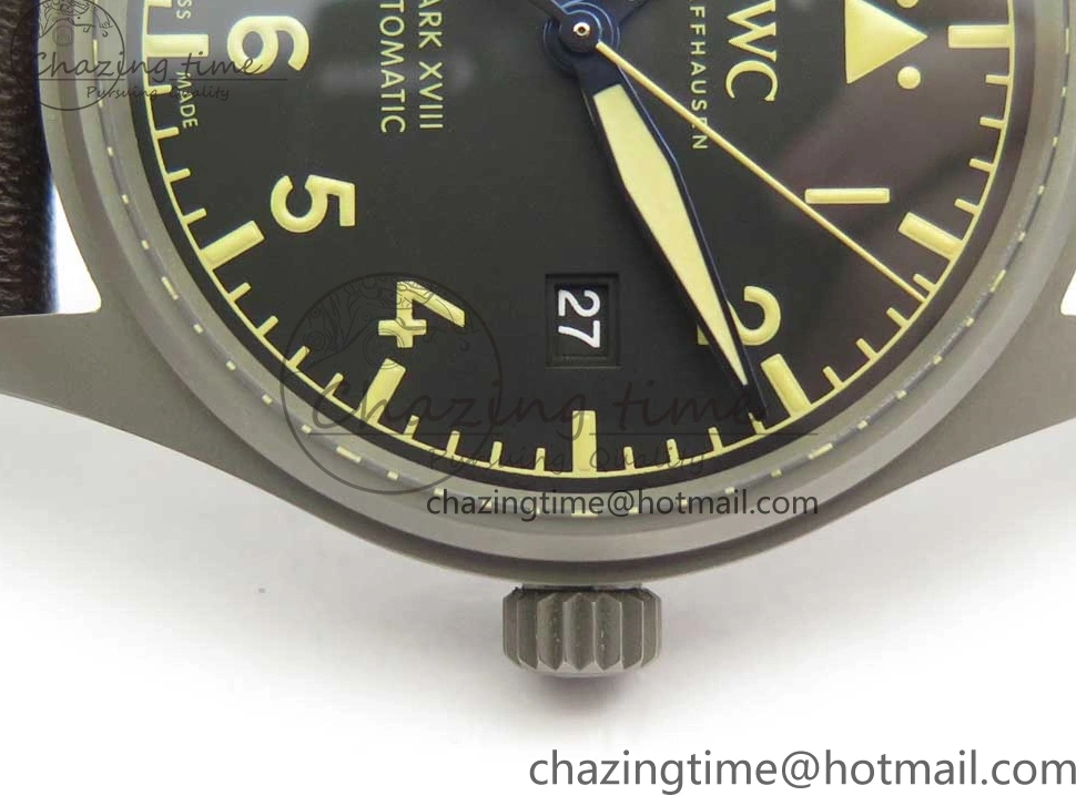 MIROTIME 0113 SmartChoice Mark XVIII IW327006 Titanium M+F 1:1 Best Edition Black Dial on Brown Leather Strap A 7145